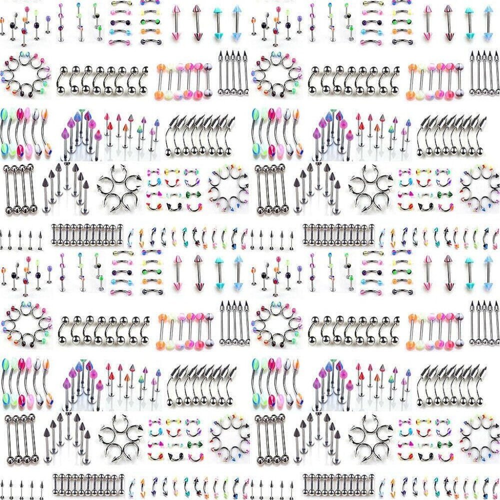 110 PCS Body Jewelry Piercing Eyebrow Navel Belly Tongue Lip Bar Ring 22 Styles